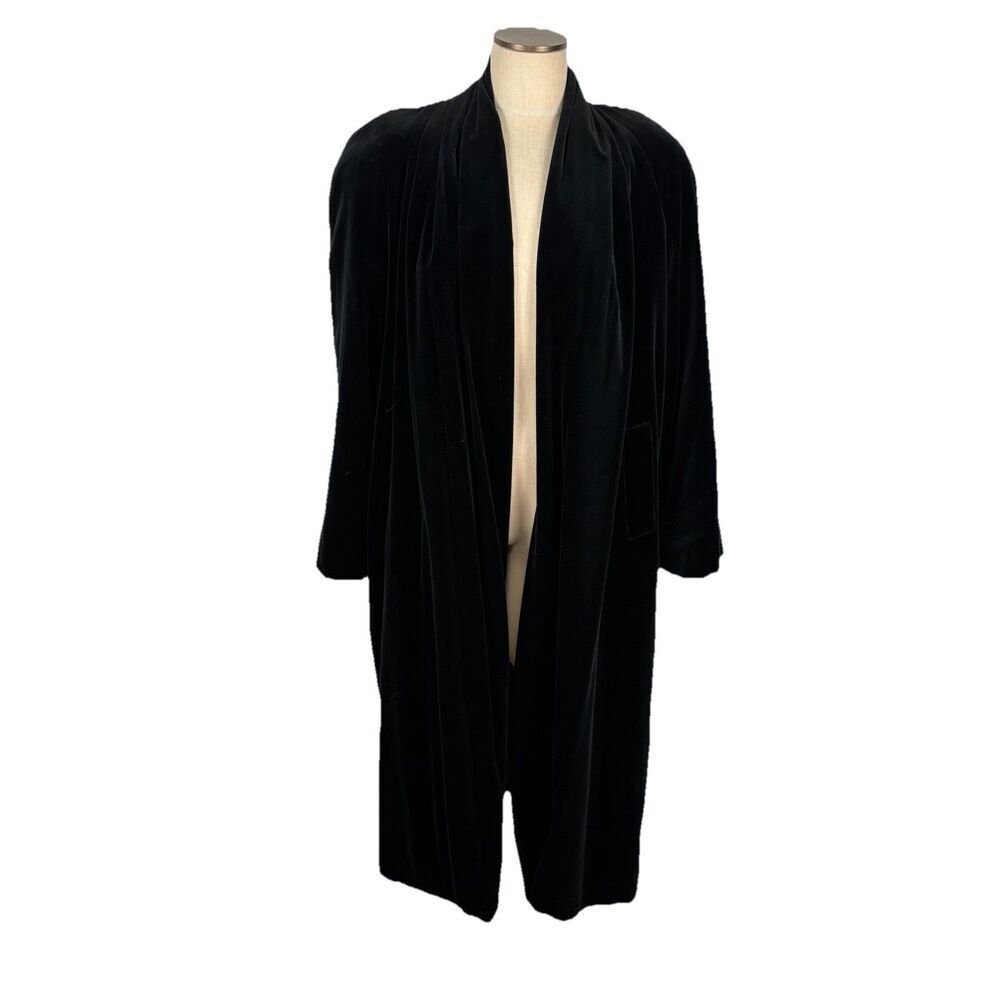Vintage Black Velvet Long Opera Coat Dress Gothic Evening J S Collections Small - Picture 2 of 12